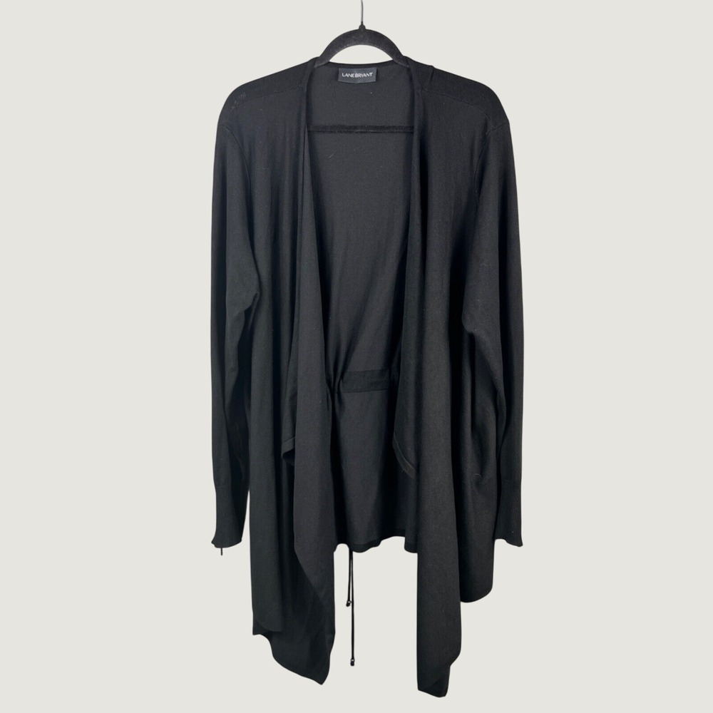 Lane Bryant Cardigan 1X Black Draped Open Front Zipper Cuff Rayon Blend Sweater